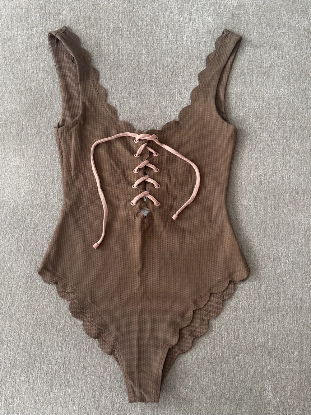 Marysia Palm Springs Tie Maillot One Piece Swimsuit Brown Pink Scalloped $389